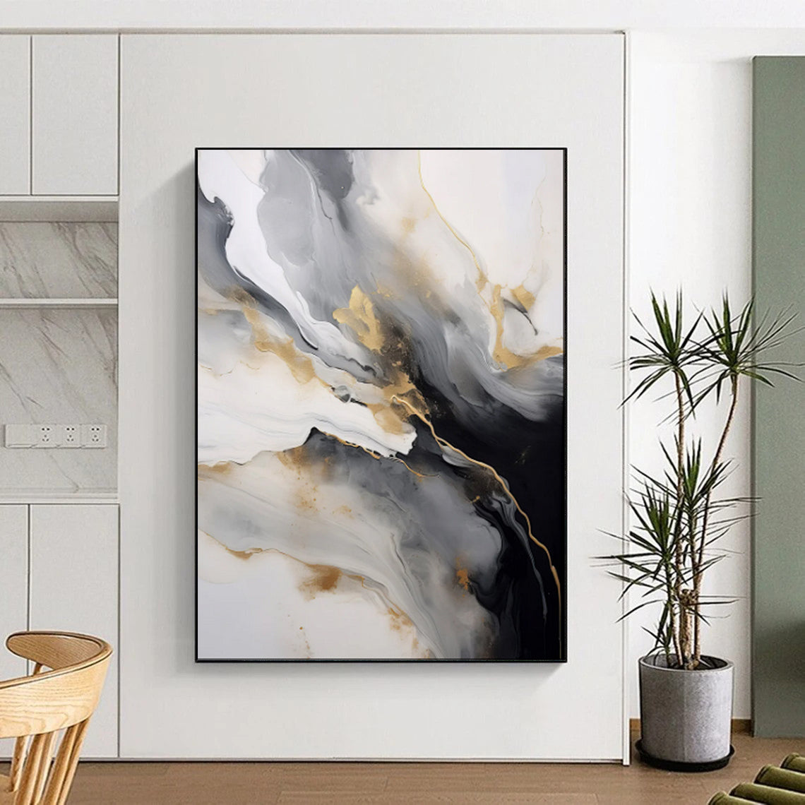 “Elegant Gold Streams” – Abstract Fluid Acrylic Creation CT2066