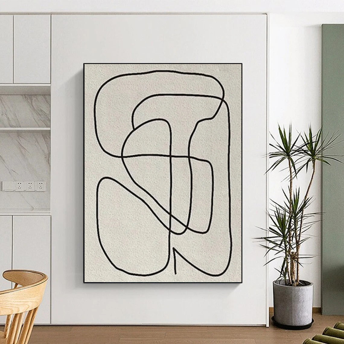 Black Lines on Light Gray - Abstract Curves Painting On Canvas DKH1136