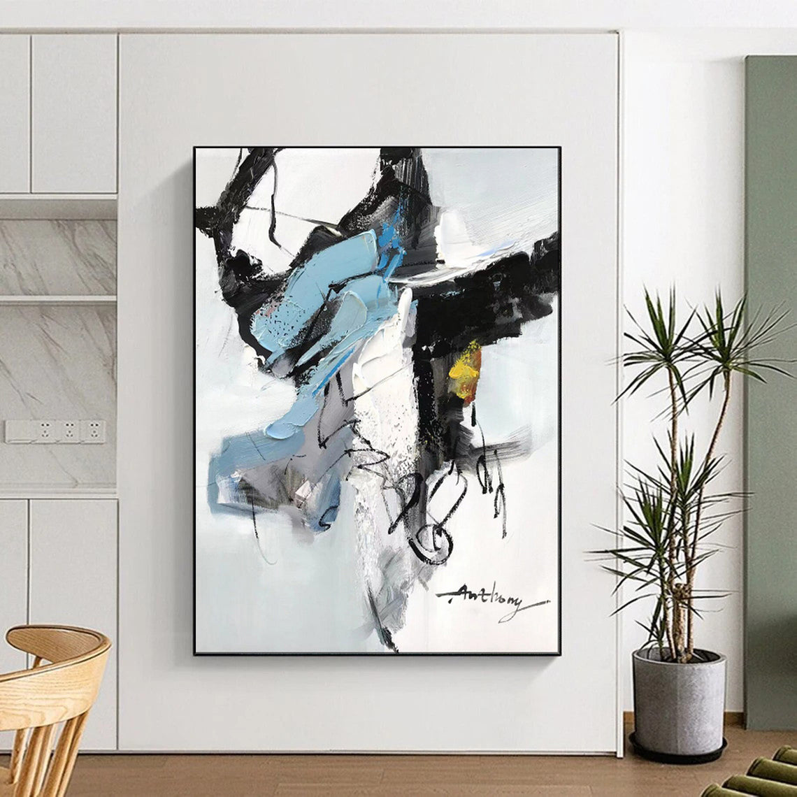 “Blue and Black Abstract Intrigue” – Dynamic Abstract Acrylic CT2086