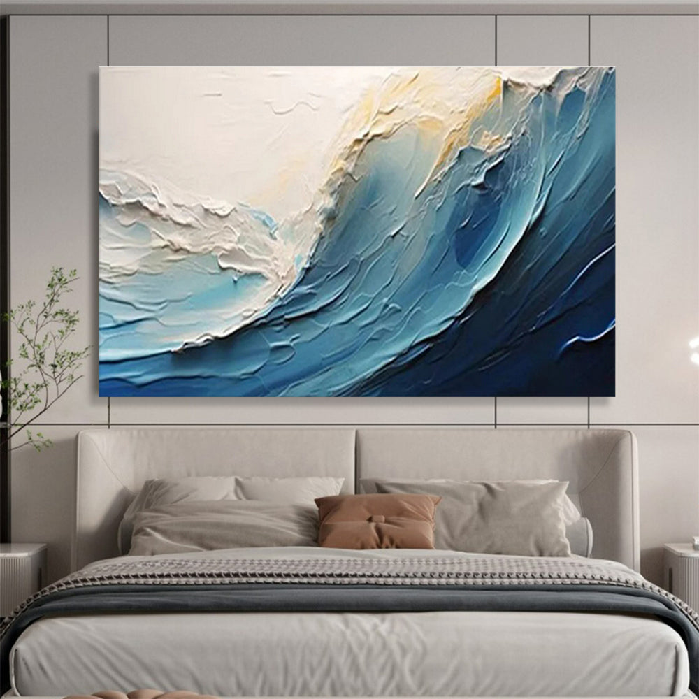 “Textured Blue Ocean Wave” Impasto Seaside Painting On Canvas DKH527