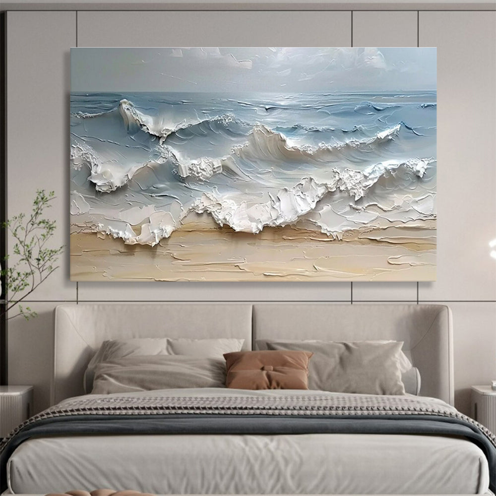 “Impasto Waves Crashing on Shore” - Dynamic Seascape Painting On Canvas DKH796
