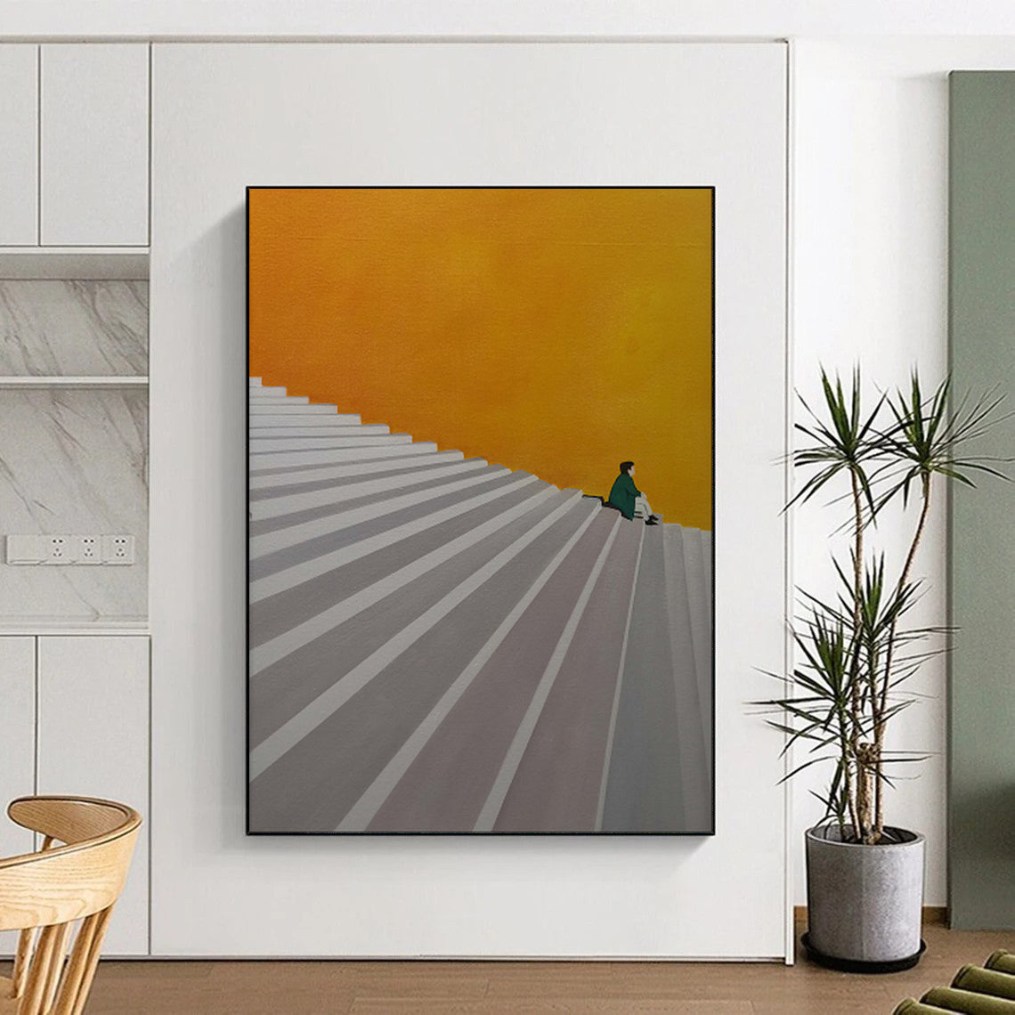“Solitude on Orange Steps” – Minimalist Figurative Acrylic CT2100
