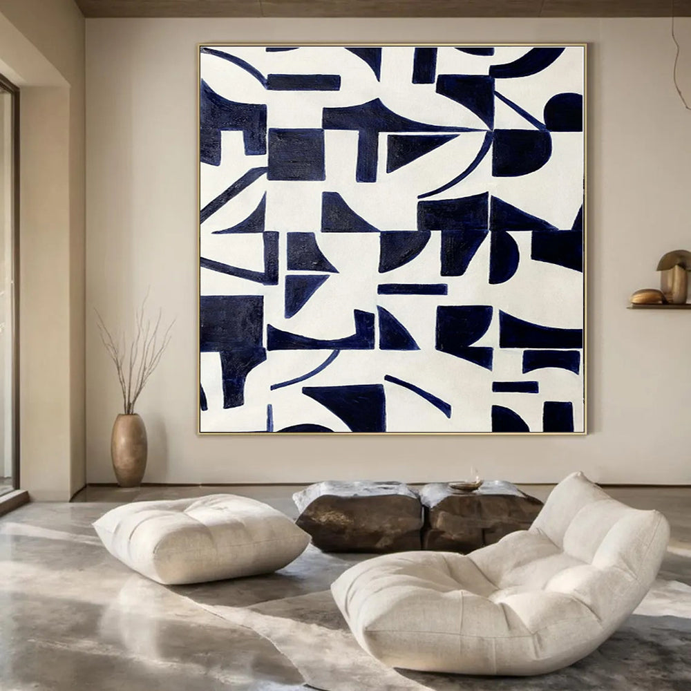 Navy Geometric Patterns - Abstract Geometric Acrylic On Canvas CT1327
