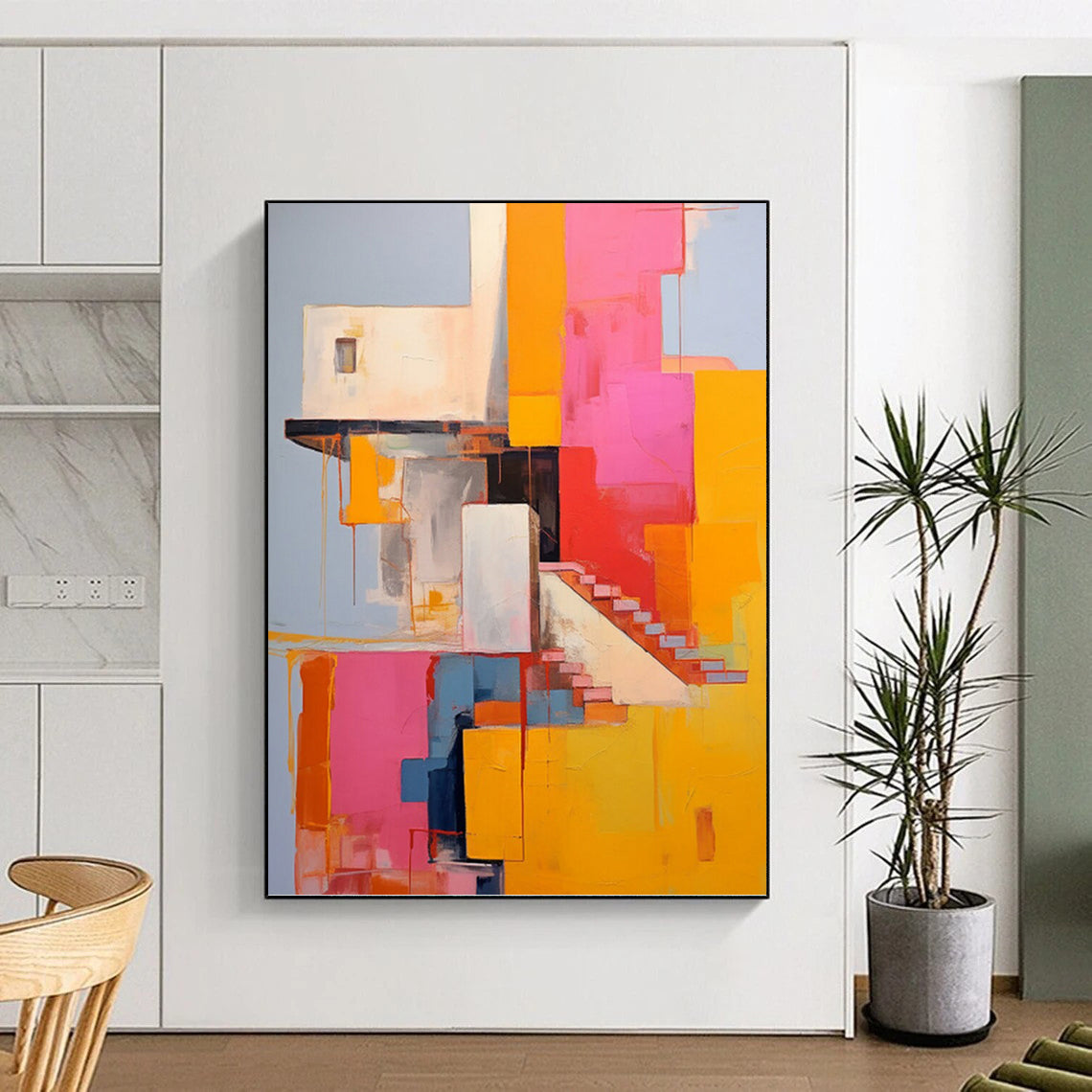 Vibrant Color Block Abstract Architecture - Abstract Painting On Canvas DKH1323
