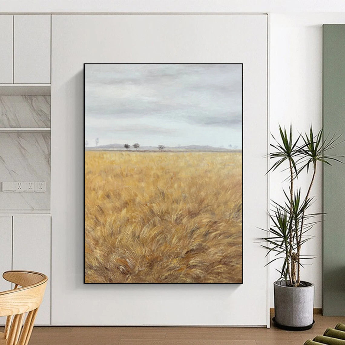 Golden Field Under Gray Sky - Landscape Painting On Canvas DKH1434