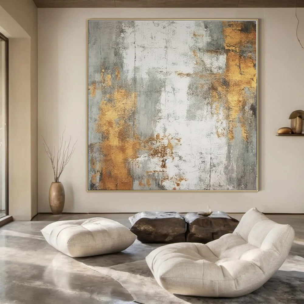 Grey - Gold Textured Abstract II - Abstract Impasto Acrylic CT1271