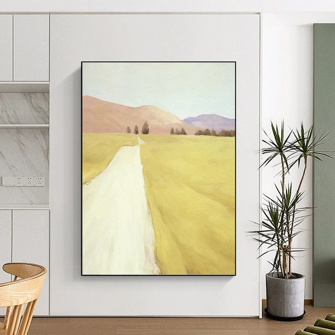 Yellow Field and Path in Soft Tones - Landscape Painting On Canvas DKH1415
