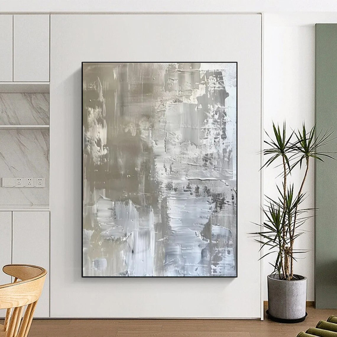 “Gray - White Abstract Textures” ,Abstract Acrylic Painting CT0852