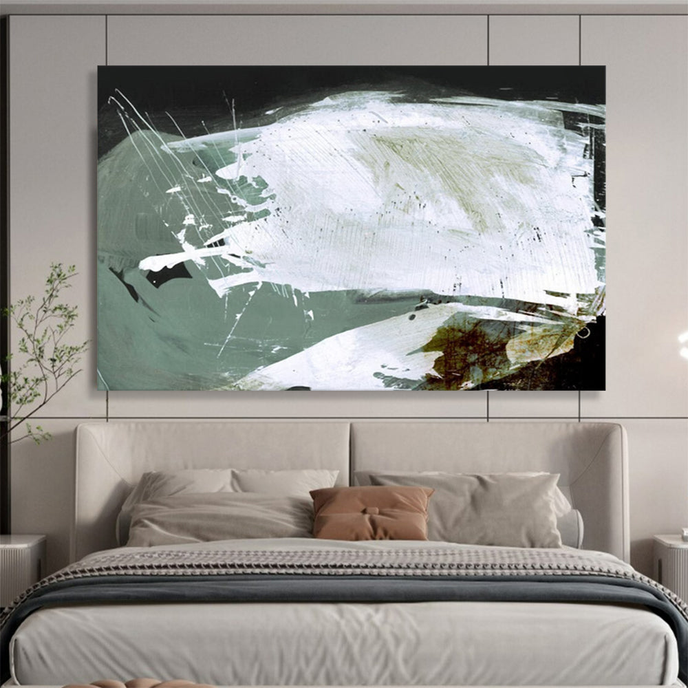 “Dynamic White and Green Strokes” Abstract Expressionist Painting On Canvas DLZ133