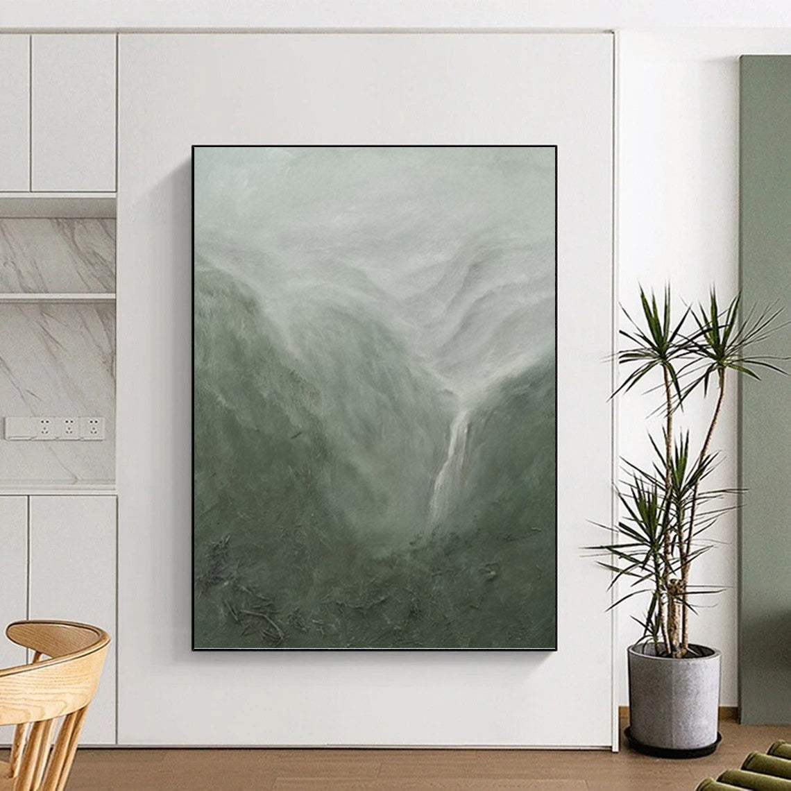 Misty Mountain Landscape in Green and Gray - Landscape Painting On Canvas DKH1490
