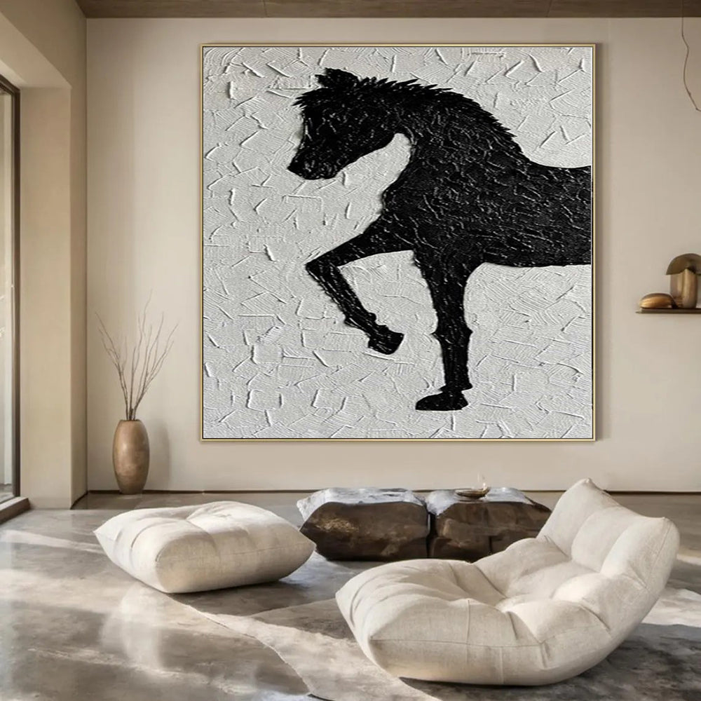 “Textured Black Horse Silhouette” – Textured Animal Painting CT1079