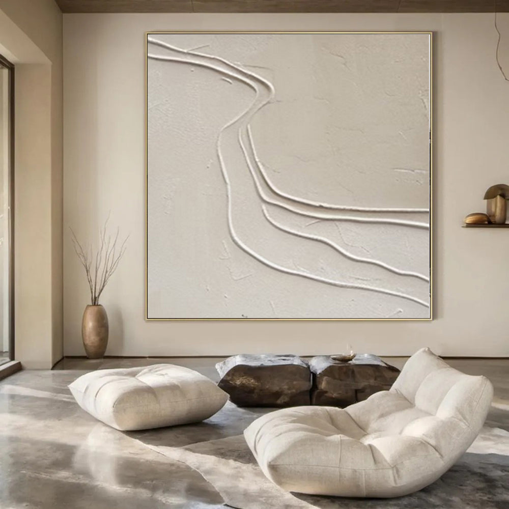 “Textured Beige Wavy Lines” – Minimalist Textured Painting CT1094