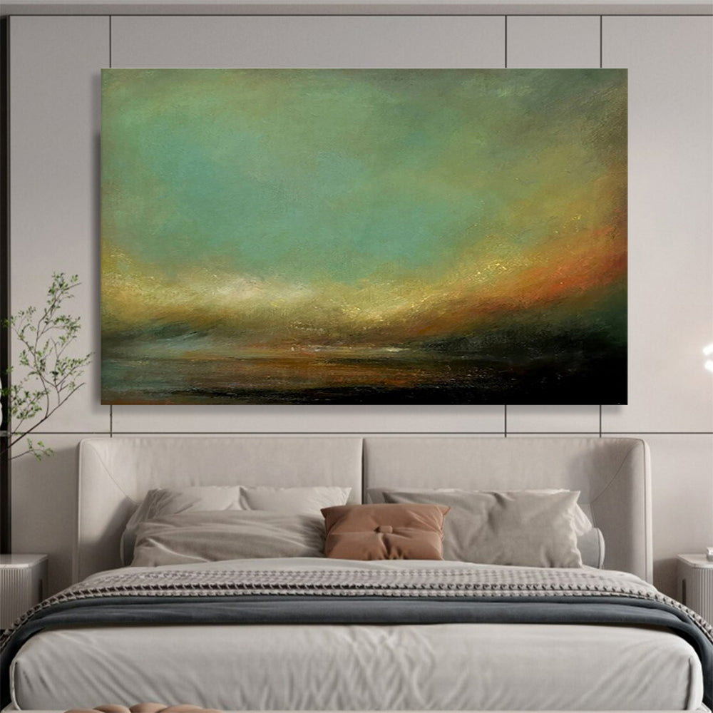 “Gradient Green Sky Horizon” - Gentle Landscape Painting On Canvas DKH778