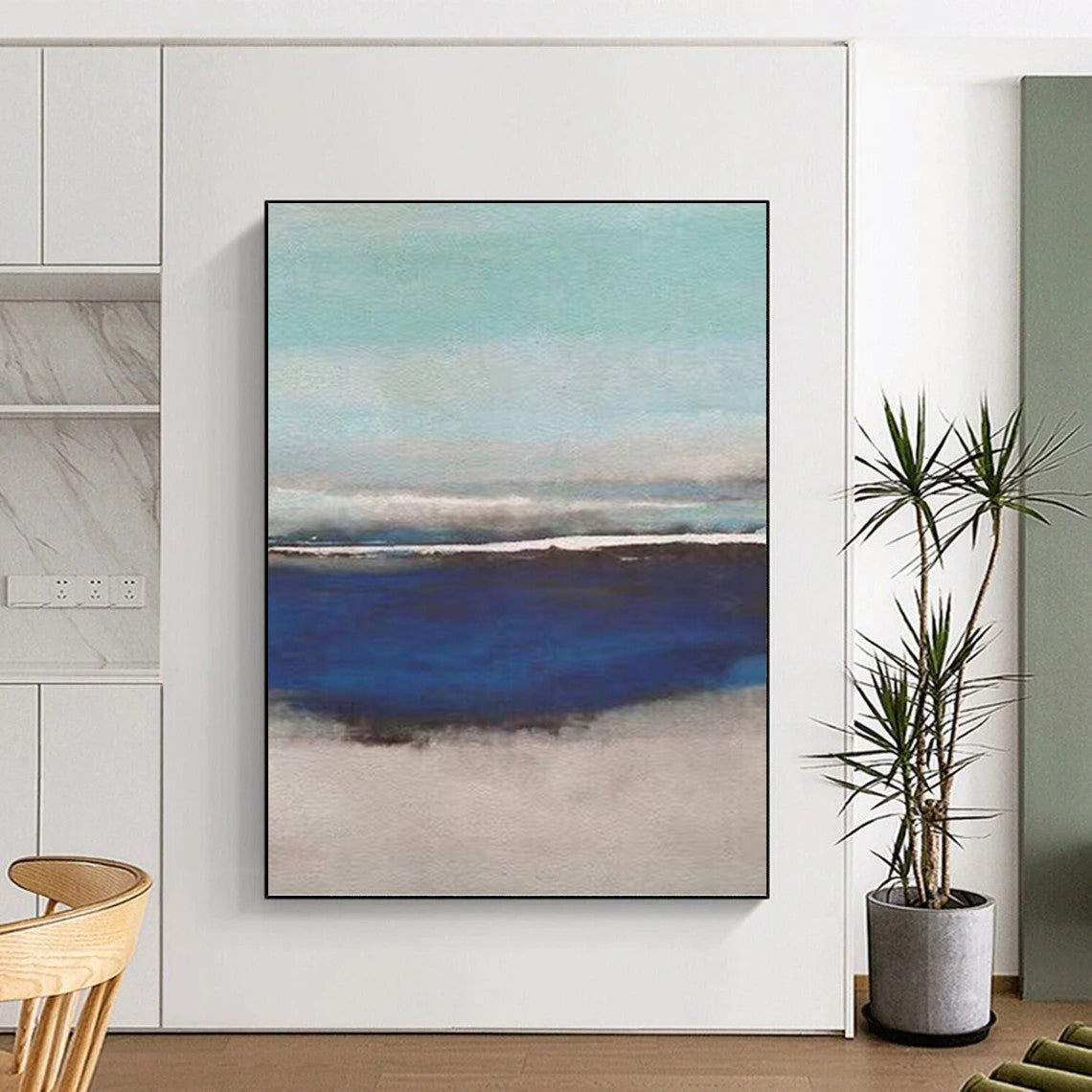 “Soft Blue - Gray Coastal Serenity” - Blue, Gray & White Seascape Painting On Canvas DKH0926