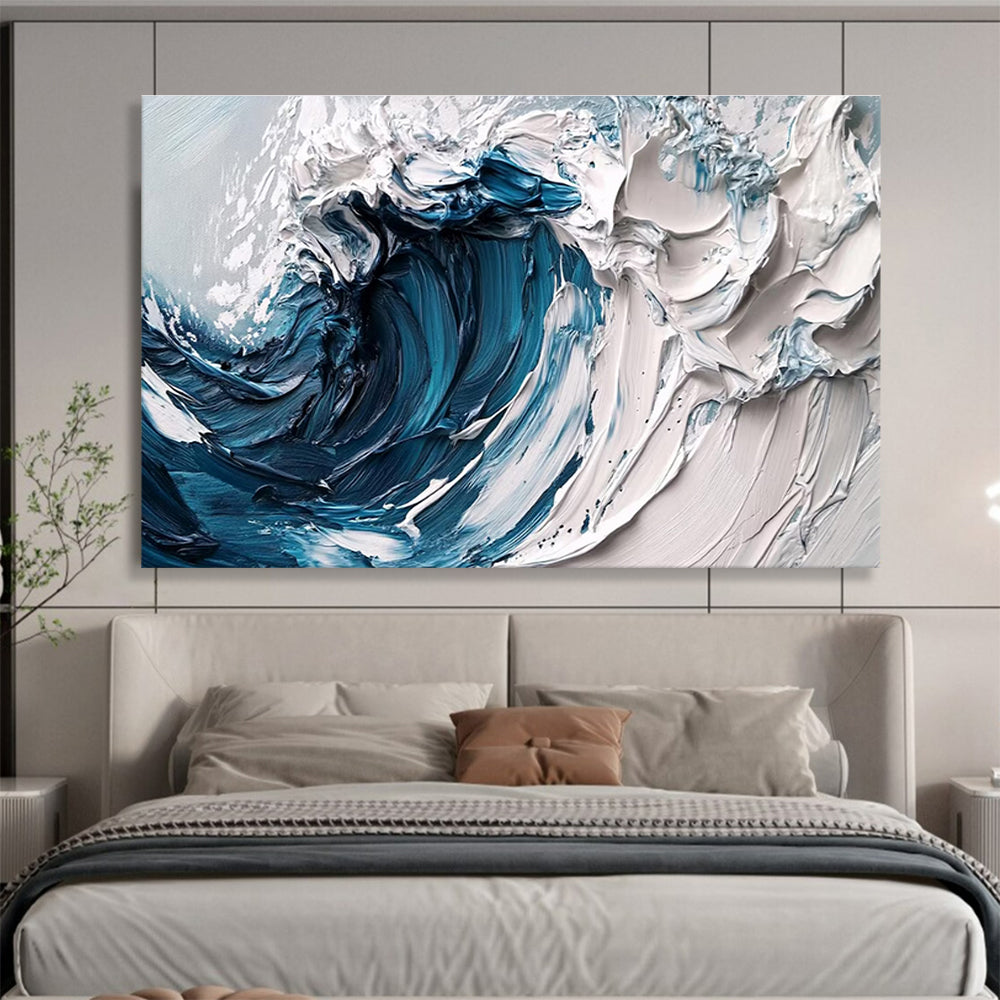Crashing Wave - Deep Blue & White Impasto Seascape Painting On Canvas DKH873