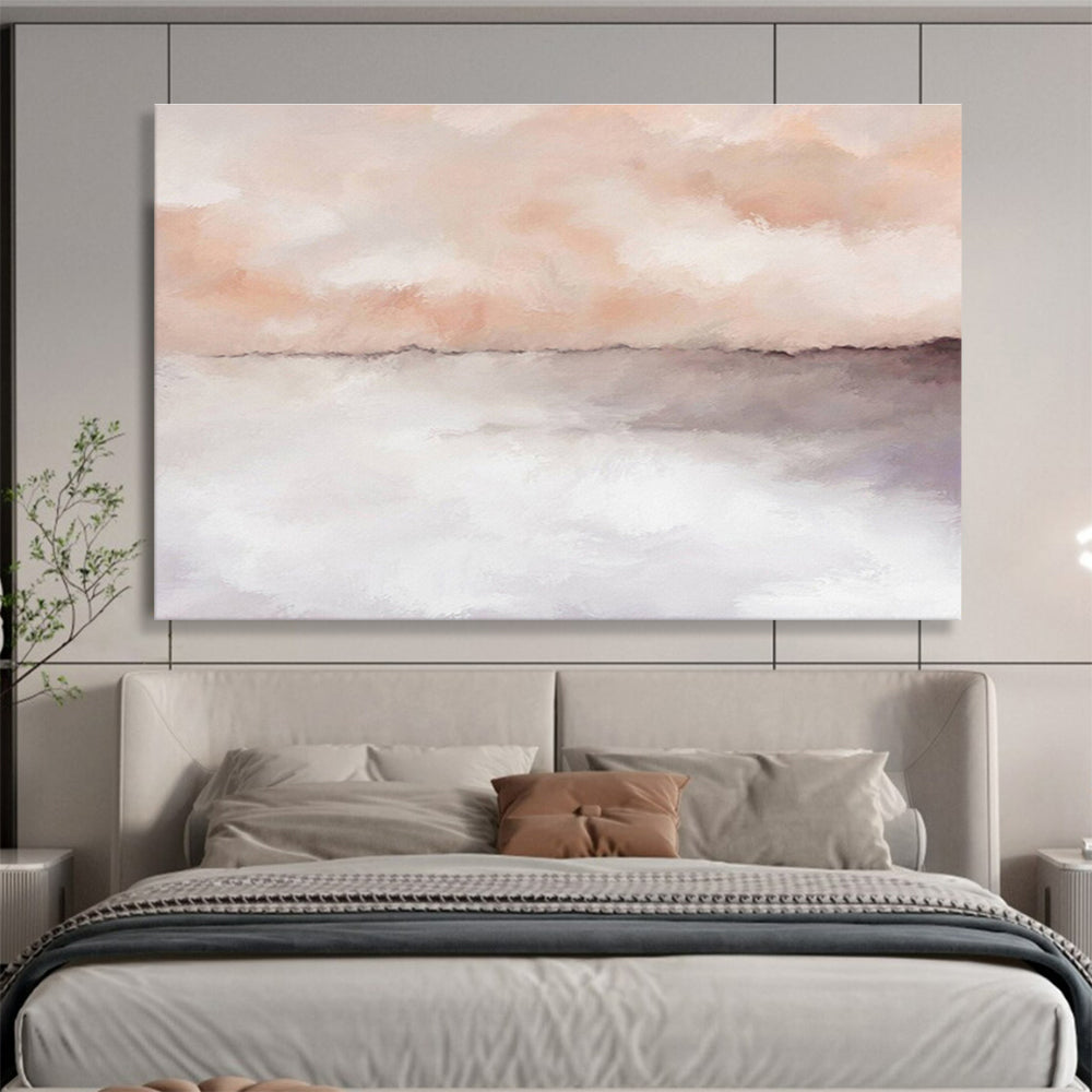 “Blush & Gray Abstract Horizon” Abstract Tonalist Painting On Canvas DKH418