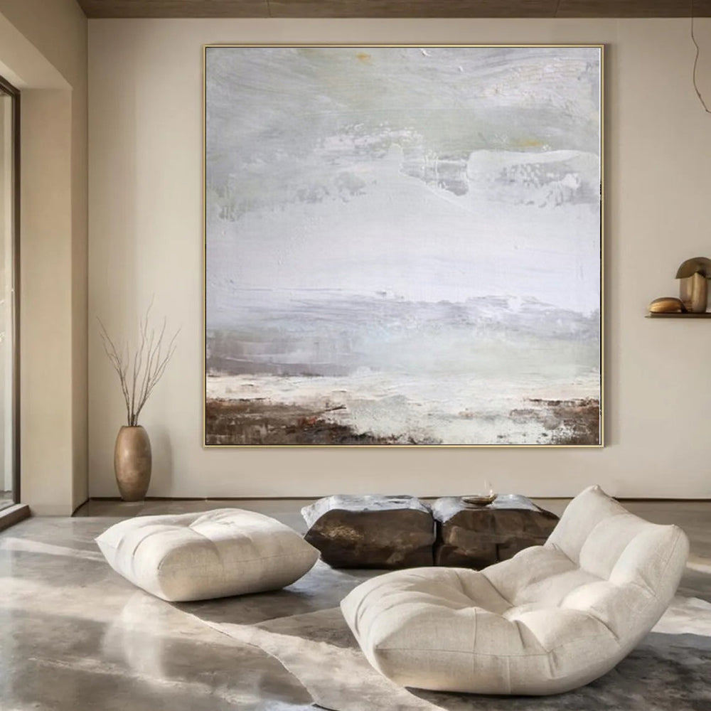 “Soft Gray Abstract Horizon” – Abstract Landscape Painting CT1149