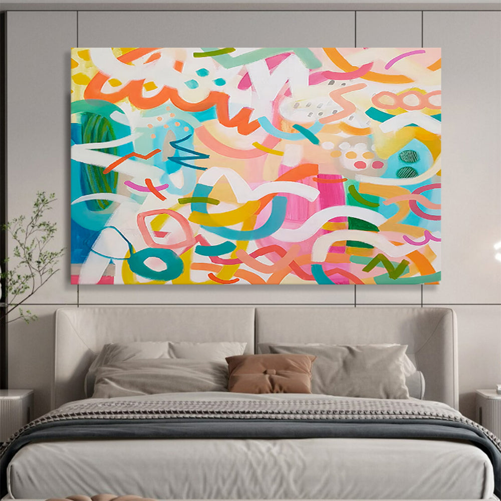 “Playful Color Chaos - Bright, Whimsical Abstract Shapes” Painting On Canvas DKH027