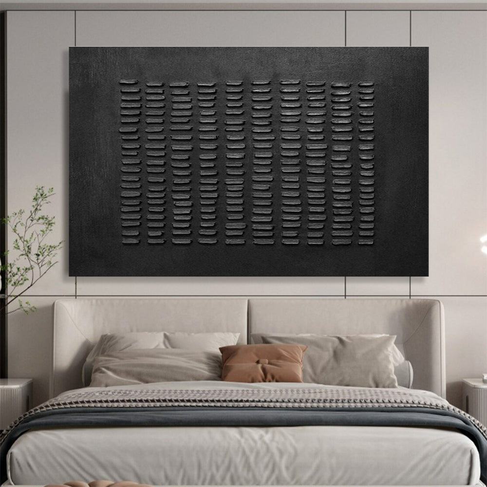 Textured Black Abstract “Tactile Black Grid” Painting On Canvas DKH089