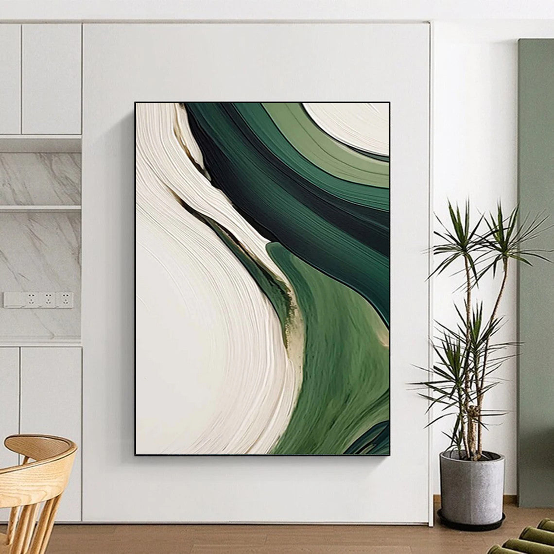 Fluid Green and White Abstract - Abstract Painting On Canvas DKH1468