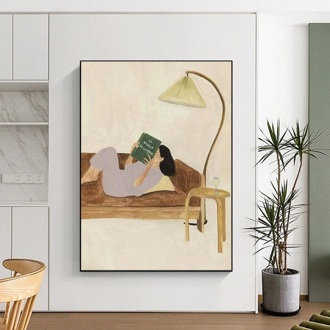 “Cozy Reading Nook” – Figurative Watercolor Painting On Canvas CT2107