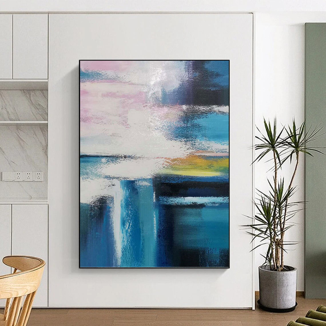 “Pink - Blue - White Colorful Abstract” Painting On Canvas DKH1232