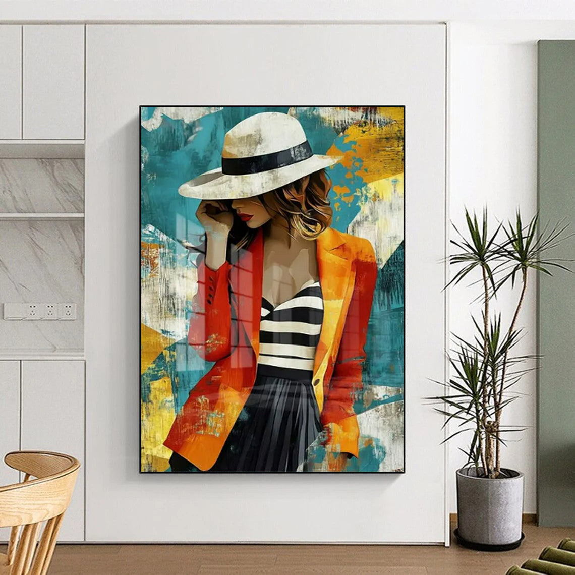 “Stylish Bohemian Lady” - Colorful Fashionable Lady Painting On Canvas CT2191