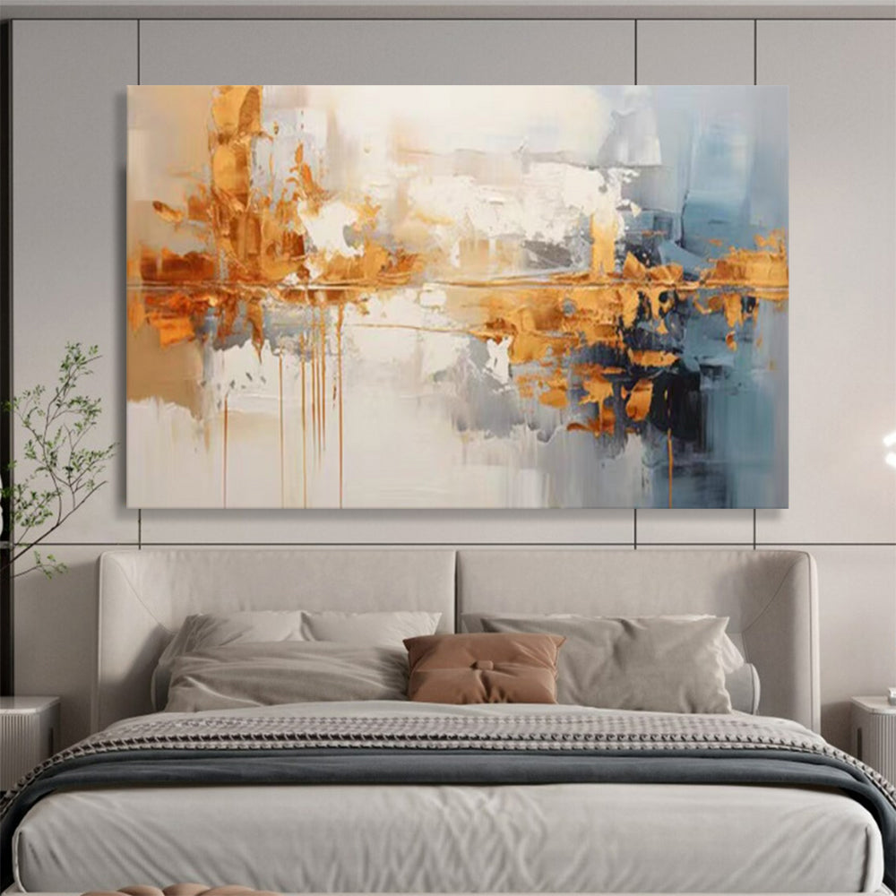 Gold and Gray Abstract Reflection - Textured Abstract Painting On Canvas DLZ183