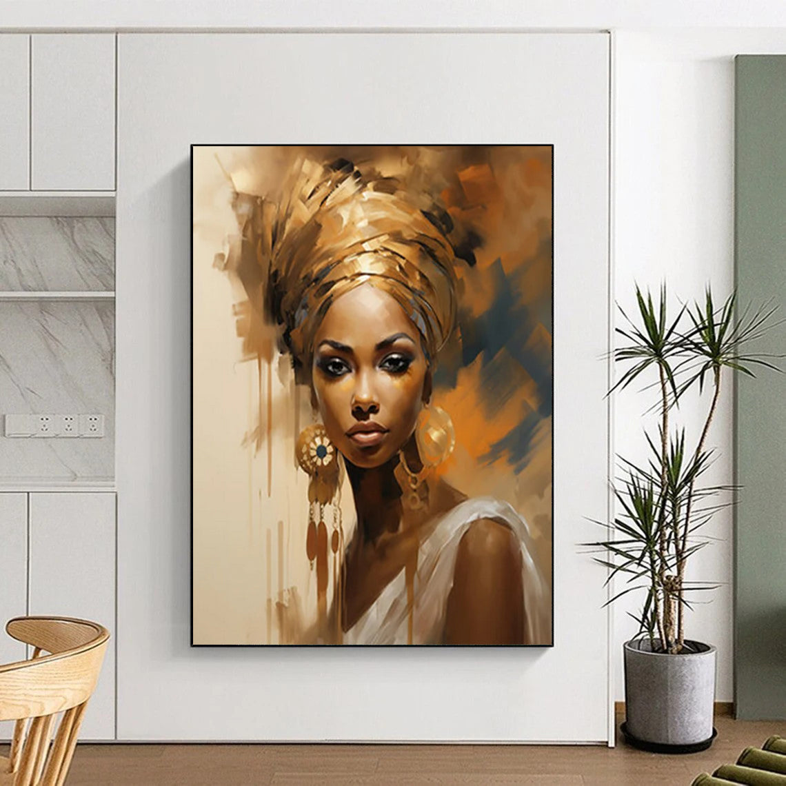 “Golden - Toned African - Inspired Portrait” - Contemporary Portrait Painting On Canvas DTP125