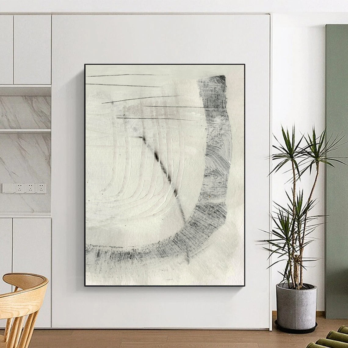 “Subtle Gray Abstract Etchings” - Gray, White Abstract Painting On Canvas DTP214
