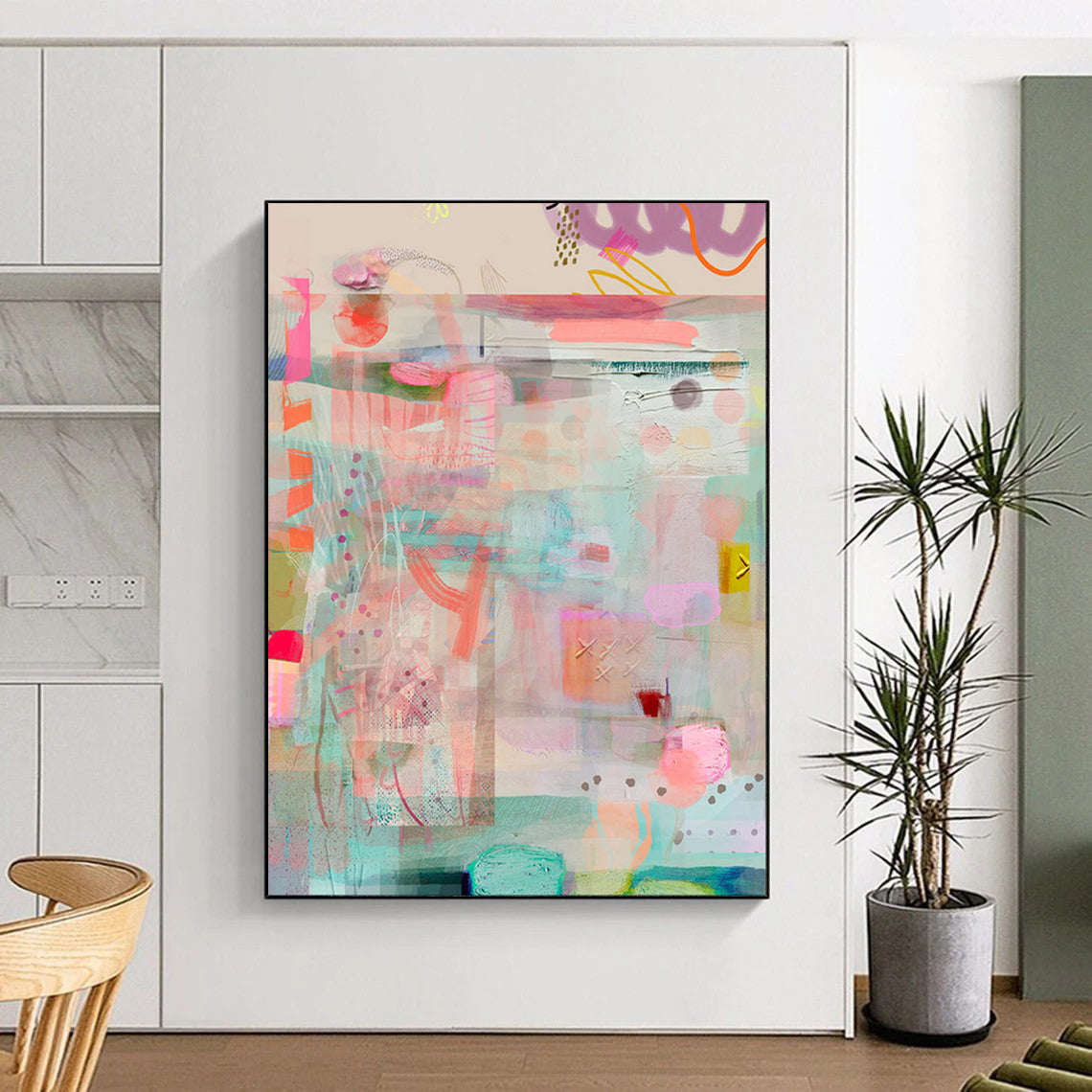 Pastel Colors, Layered Shapes - "Candyland Collage" - Abstract Mixed - media Art CT1815