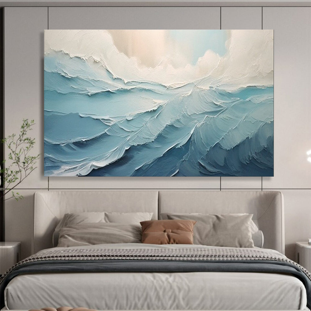 Blue and White Textured Waves - Impasto Seascape Painting On Canvas DLZ227