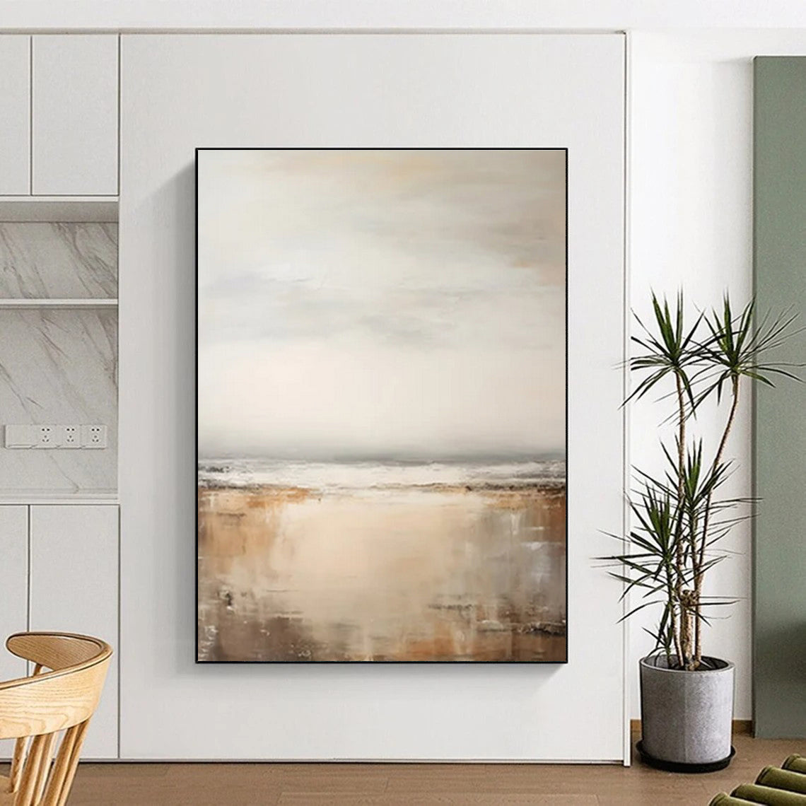 “Beige - Gray Abstract Horizons” ,Abstract Landscape Painting CT0842