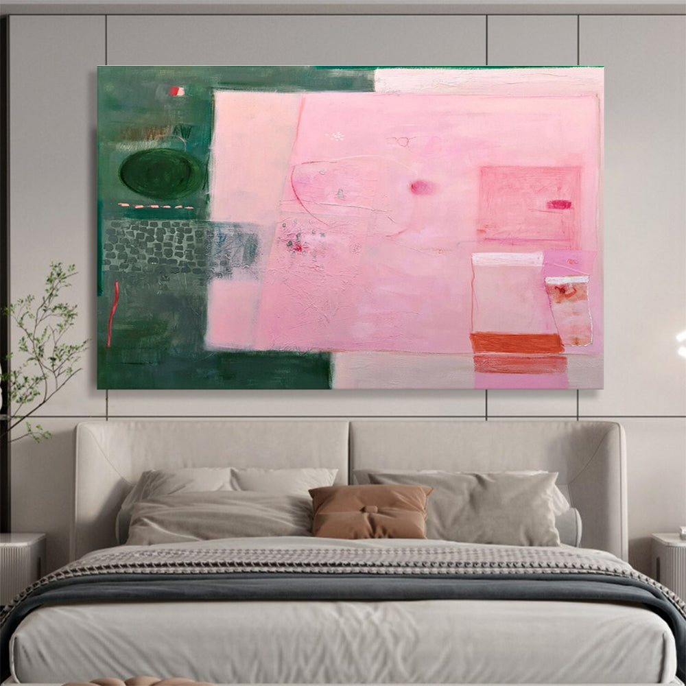 Abstract with Pink and Green - Layered Textures and Subtle Details Painting On Canvas DKH060