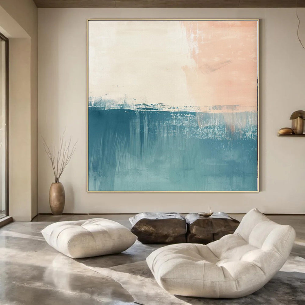 Pink - Blue - White Blended Landscape - Abstract Landscape Acrylic Painting CT1380
