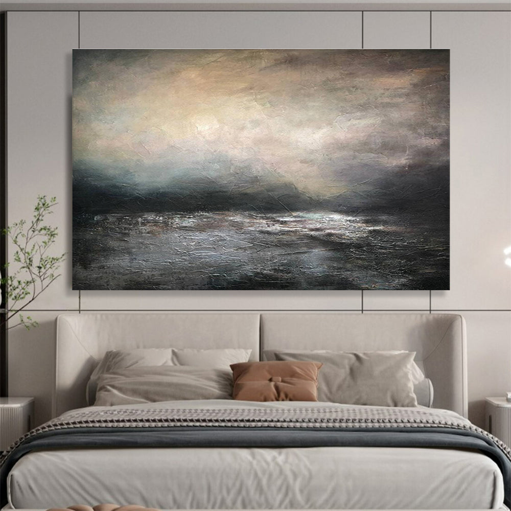 “Moody Gray - Toned Seascape” - Textured Landscape Painting On Canvas DKH781