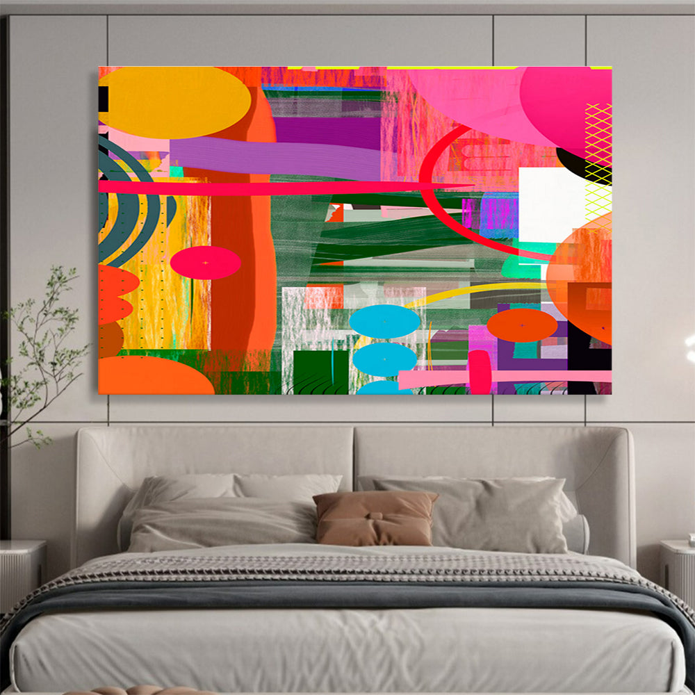 Colorful Geometric Collage “Vibrant Geometric Carnival” Painting On Canvas DKH082
