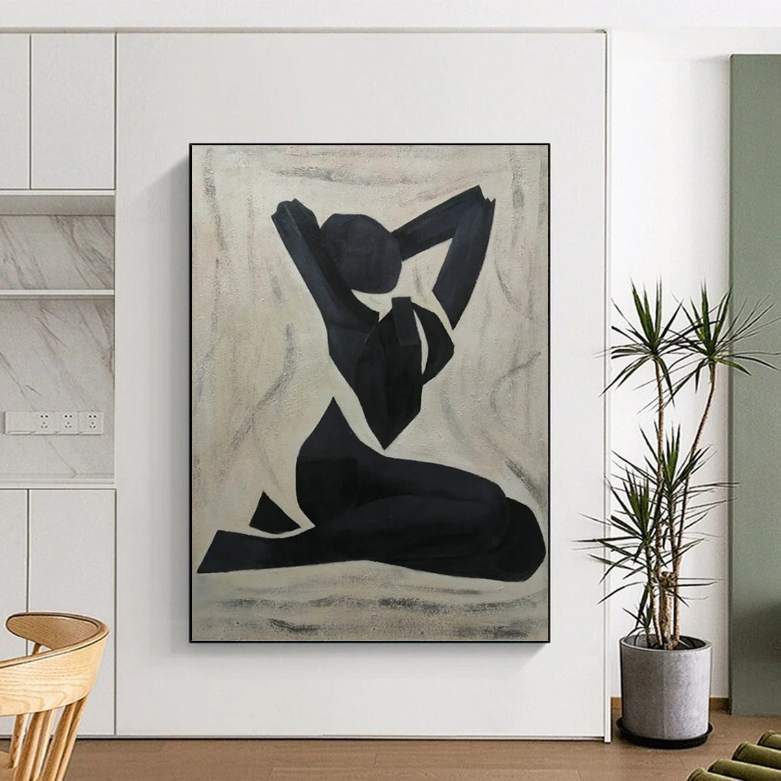 “Abstract Figure” - Black and White Minimalist Figure Painting On Canvas DKH1565