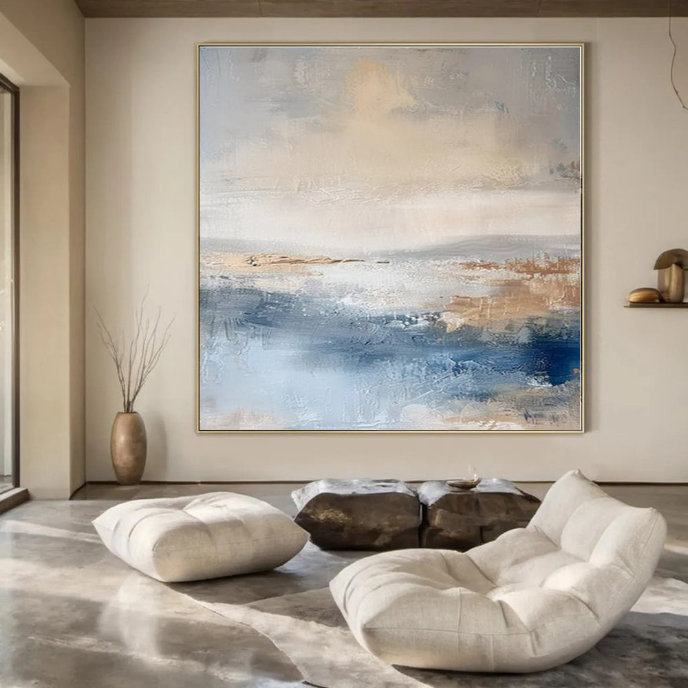 Soft Blue & Brown Abstraction - Abstract Minimalist Acrylic On Canvas CT1340