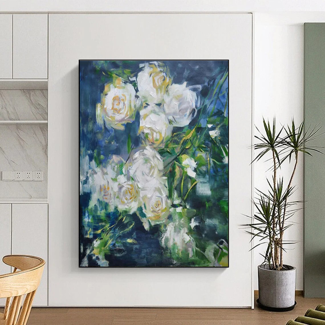 “White Rose Impasto” ,Impasto Floral Painting CT0892