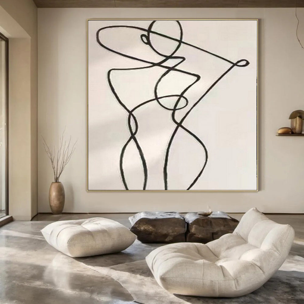 “Black Line Abstract Figure” – Linear Abstract Art CT1148