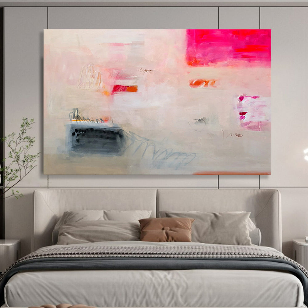 “Ethereal Pink and Beige Abstract - Gentle Shapes and Marks” Painting On Canvas DKH025