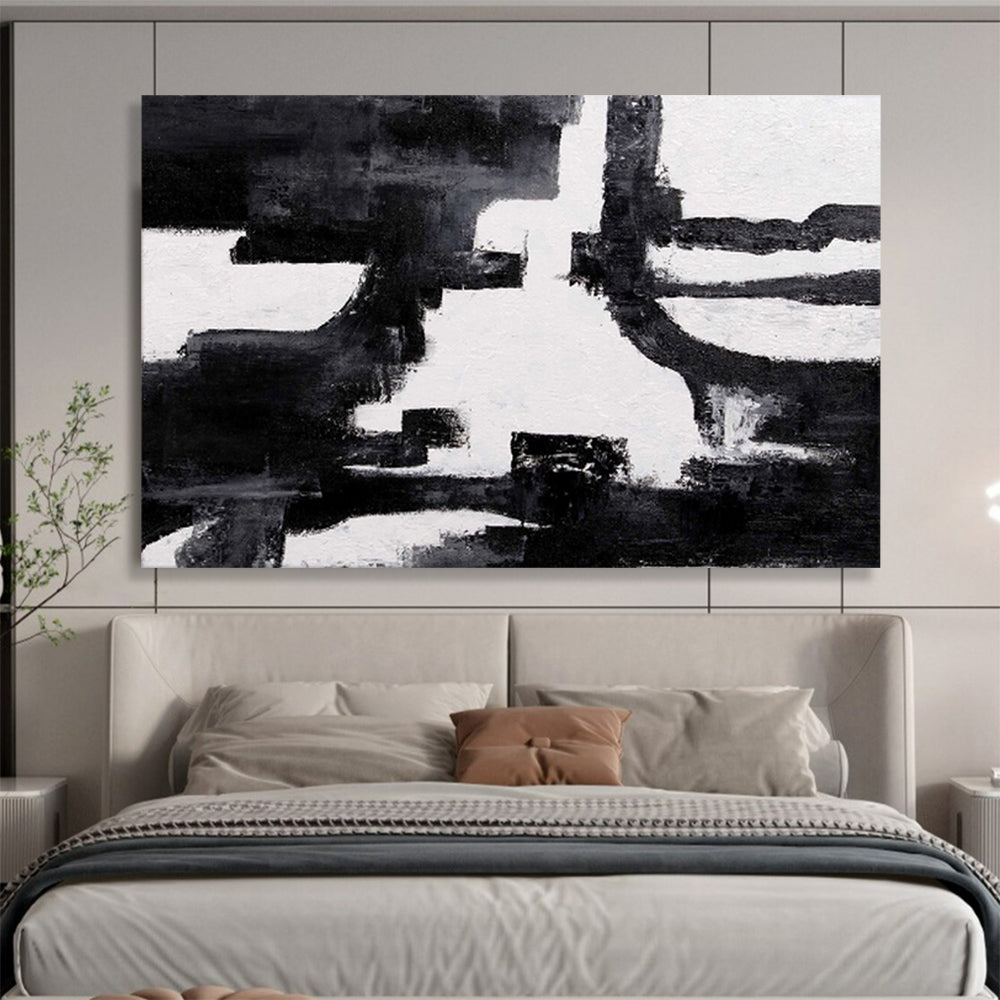 “Bold Black and White Abstract - Dynamic Shapes” Painting On Canvas DKH018