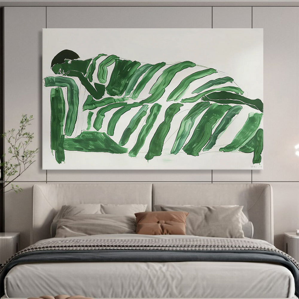 Green - Clad Figure on Sofa Minimalist Painting On Canvas DKH227