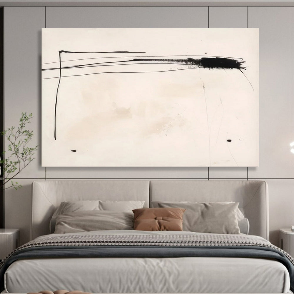 “Black - White Minimalist Lines” Abstract Painting On Canvas DLZ057
