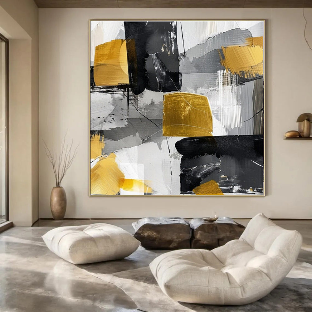 Black - Gold Abstract Blocks - Abstract Expressionist Acrylic CT1279