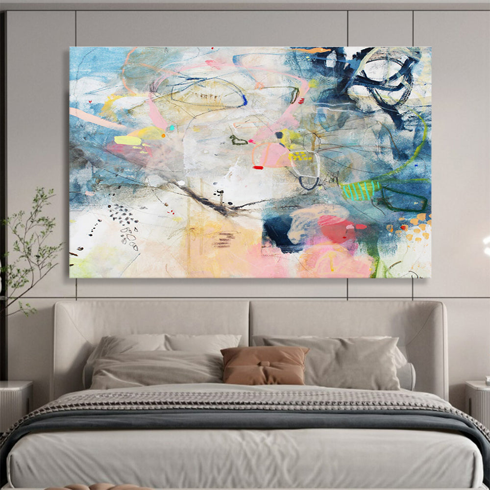 Blue and Pink Abstract “Dreamy Abstract Journey” Painting On Canvas DKH077