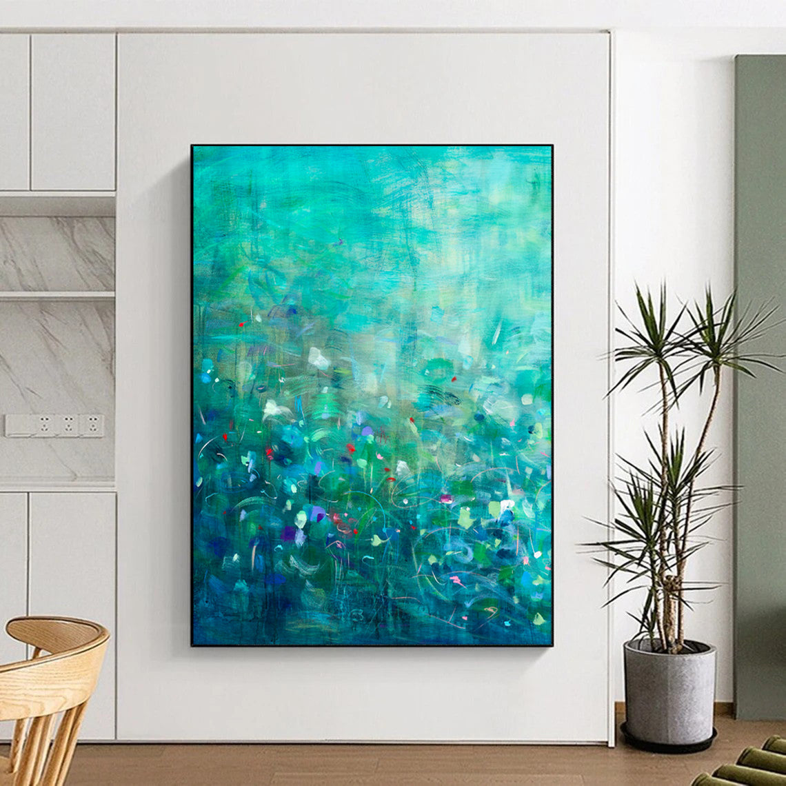Teal, Colorful Flecks - "Enchanted Forest" - Abstract Landscape Painting CT1859