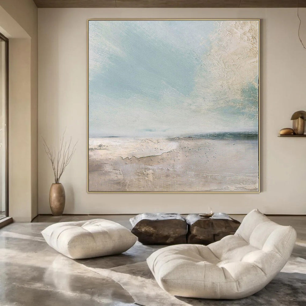“Soft Blue - Beige Abstract Seascape(Reprise)” – Abstract Landscape Painting CT1160