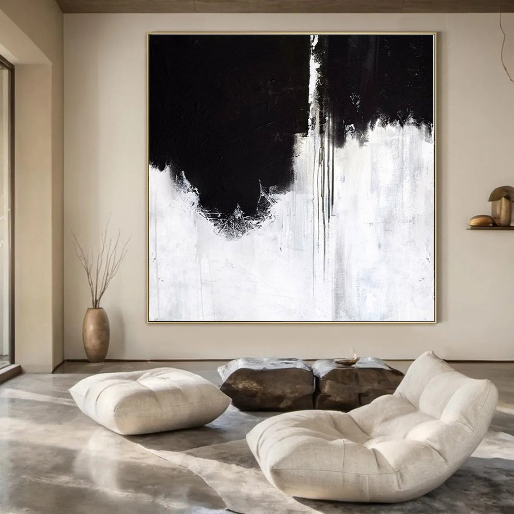 “Black - White Dramatic Drips” – Abstract Expressionist Painting CT1146